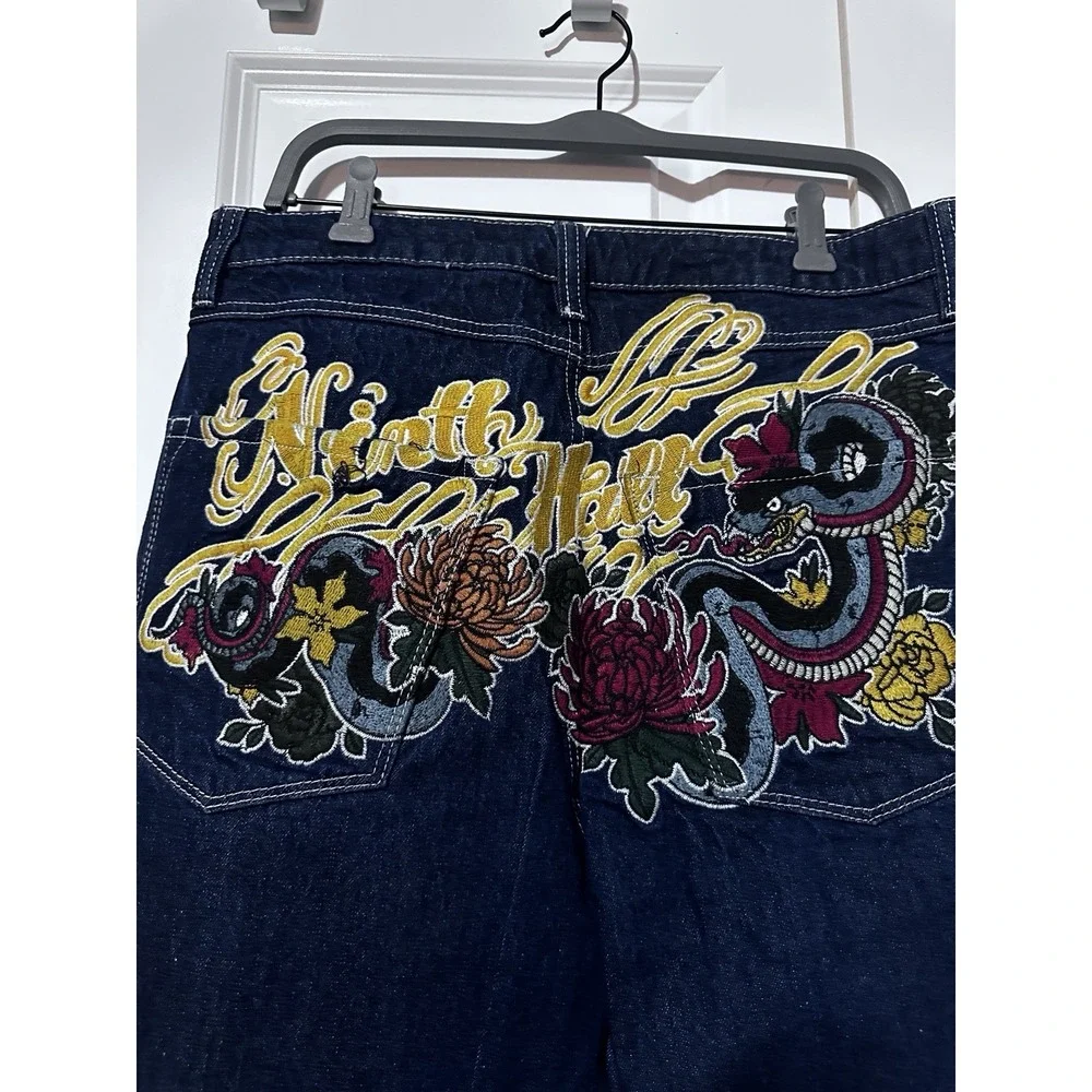 Ninth Hall Men's Embroidered Jeans Koi Fish Design, Size 34